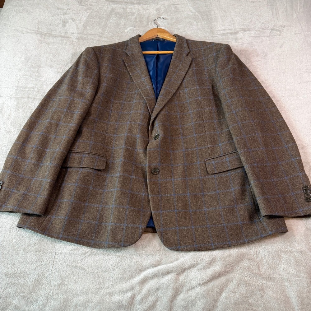 Tommy Hilfiger Mens 48R Brown Windowpane Wool Blend 2 Button Sport Coat Blazer